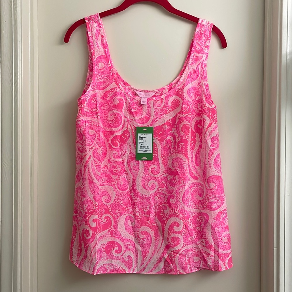 Lilly Pulitzer cosmos silk sleeveless top in pink pouch size small NWT 100% silk